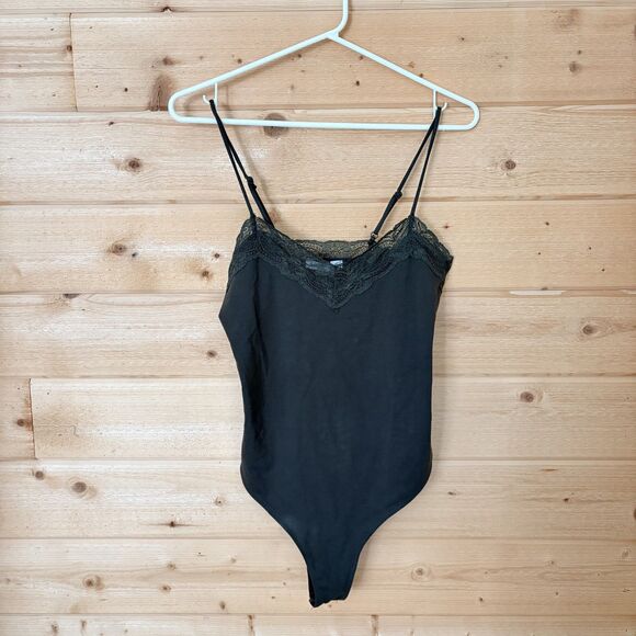 Stradivarius Cotton Bodysuit with Lace Detail in Green NWT - Picture 8 of 13